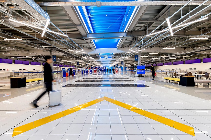 A large indoor basketball court.